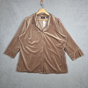 Avenue Shirt Womens Size 18/20 Nude Brown Velvet Stretch Button Down Camp Collar